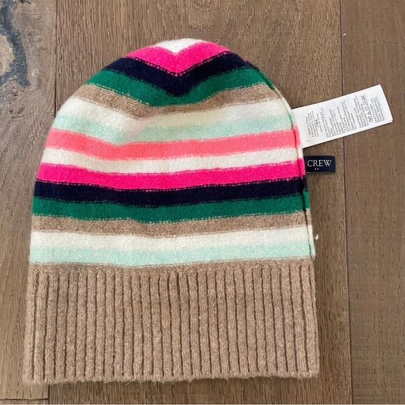 J. Crew Factory Striped Ribbed Cuffed Wool Blend Lightweight Beanie Hat - Picture 5 of 6